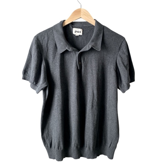 Pact 100% Organic Cotton Preppy Classic Knit Soft Grey Polo Sweater Men’s Size L - Picture 1 of 6